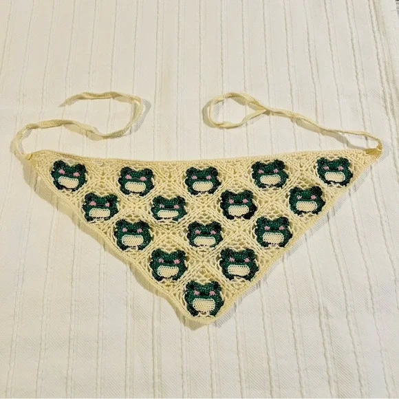 Cream and Green Crochet Hair Scarf - Picture 6 of 6